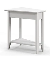 2-Tier Wedge Narrow End Table with Storage Shelf and Solid Wood Legs
