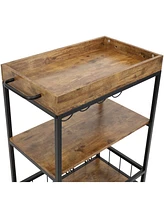 35-Inch 3-Tier Industrial Rolling Bar Cart for the Home - Wine and Glass Rack