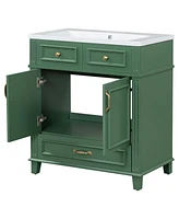 30" Green Bathroom Vanity with Resin Sink and Soft Closing Doors