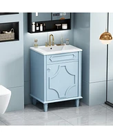 Freestanding Bathroom Vanity Cabinet with Adjustable Shelf and Ceramic Sink