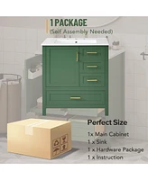 30" Green Bathroom Vanity Set with Sink, Storage Cabinet, Soft Close Drawers, Removable Tray