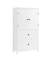 Bathroom Storage Cabinet, Cabinet with Two Doors and Drawers, Adjustable Shelf, Mdf Board, White