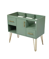 Freestanding 36" Bathroom Vanity, Green, 2 Drawers, 2 Storage Compartments