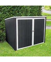 Garbage Bin Shed Stores 2 Trash Cans Metal Outdoor Bin Shed for Garbage Storage,Grey