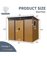 8 ft x 6 ft Outdoor Metal Storage Shed with Window and Transparent plate for Garden, Lawn (Coffee)