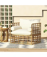 Boho Rattan Accent Chair with Cushions (Set of 2)