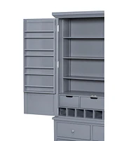 Freestanding Kitchen Pantry Cabinet with Storage & Wine Racks