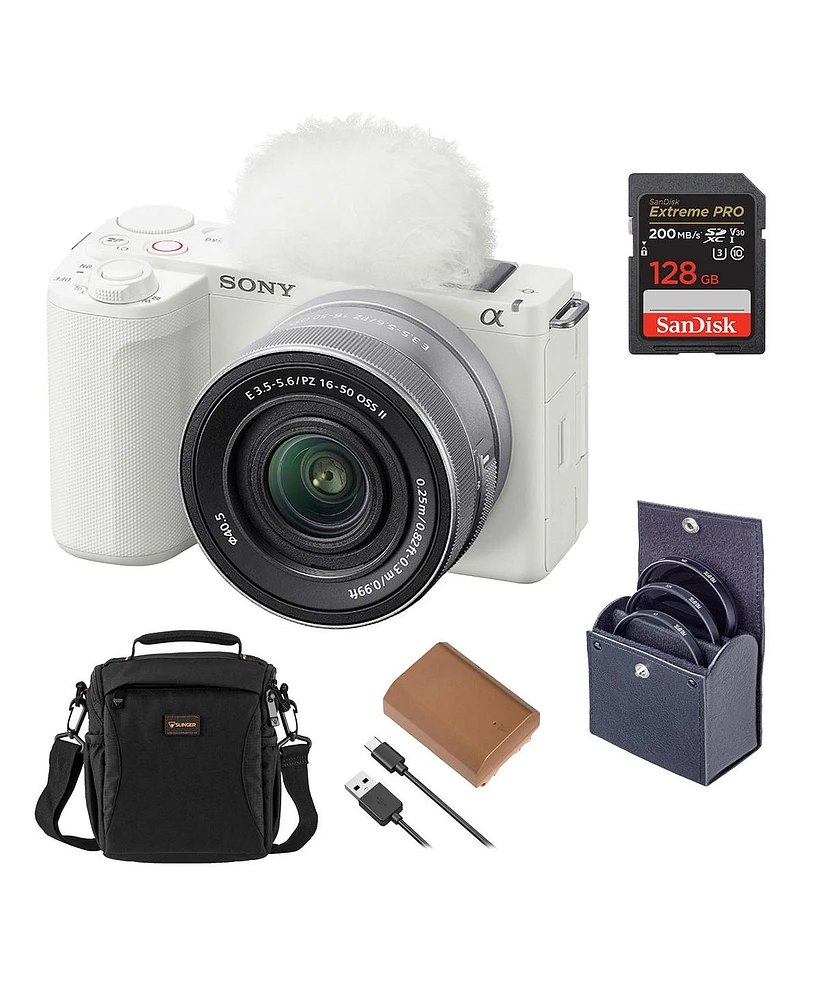 Sony Alpha Zv-E10 Ii Mirrorless Camera with E Pz 16-50mm f/3.5-5.6 Oss Ii Lens, White, Bundle with 128GB Memory Card, Battery, 40.5mm Filter Kit and S