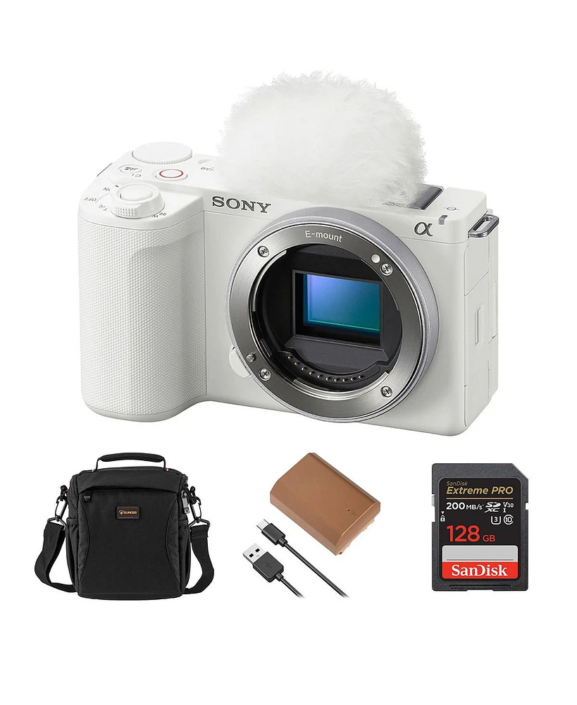 Sony Alpha Zv-E10 Ii Mirrorless Camera, White, Bundle with Pro 128GB Memory Card, Battery and Shoulder Bag