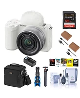 Sony Alpha Zv-E10 Ii Mirrorless Camera with E Pz 16-50mm f/3.5-5.6 Oss Ii Lens, White Bundle with 128GB Memory Card, 2x Battery, Charger Base, Microph