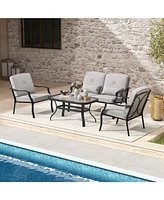 4 Pieces Outdoor Conversation Set with Seat Back Cushions and Waist Pillows