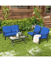 4 Pieces Outdoor Conversation Set with Seat Back Cushions and Waist Pillows