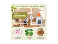Multi-Level Beach-Themed Cat Tree Aesthetic & Fun Kitten Tower for Indoor Cats