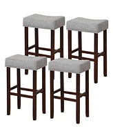 Gymax Set of 4 Bar Stools Bar Height Saddle Kitchen Chairs w/ Wooden Legs