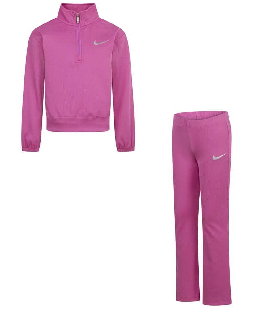 Nike Little Girls 2-Piece Ribbed Quarter-Zip Top and Leggings Set