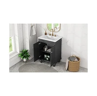 24" Black Modern Sleek Bathroom Vanity Elegant Ceramic Sink with Solid Wood Frame, Adjustable Shelf