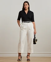 Lauren Ralph Plus Rib-Knit Elbow-Sleeve Polo Tee