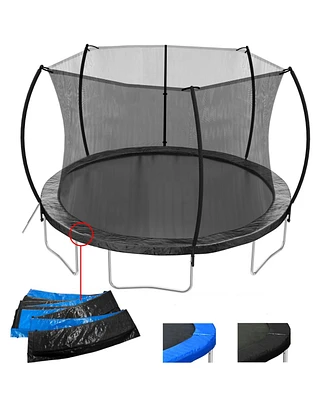 12FT Trampoline (Double-side color pad), Trampoline for Kids and Adults with Enclosure Net and Ladder,Curved fence pole