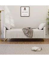 Velvet Upholstered Storage Ottoman with Pillows for Living Room & Bedroom