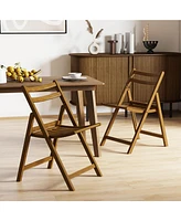 Folding Dining Chair Set of with Rubber Wood Frame Slatted Seat Curved Backrest