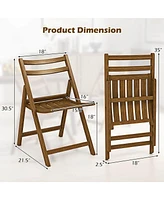 Folding Dining Chair Set of with Rubber Wood Frame Slatted Seat Curved Backrest
