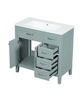 36" Bathroom Vanity with Sink Combo, Green Bathroom Cabinet with Drawers, Solid Frame and Mdf Board