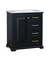 30" Bathroom Vanity with Sink, One Package, Black Bathroom Cabinet with Drawers, Solid Frame and Mdf Board