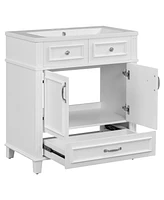 30" Resin Sink Vanity with Solid Wood Frame Cabinet, Retro White