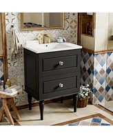 24" Solid Wood Bathroom Vanity Cabinet with Sink and 2 Drawers, Black