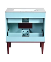 30" Blue Bathroom Vanity Set with Ceramic Sink and 2 Drawers