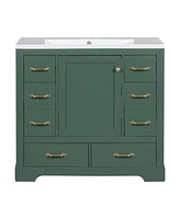 36" Bathroom Vanity with Sink Combo, Six Drawers, Multi-Functional Drawer Divider, Adjustable Shelf, Green