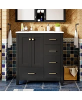 30" Wood Vanity Cabinet Set with Ceramic Sink, Drawers, and Soft-Close Doors