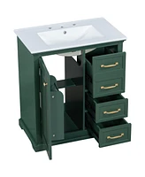 30" Bathroom Vanity with Sink, One Package, Green Bathroom Cabinet with Drawers, Solid Frame and Mdf Board