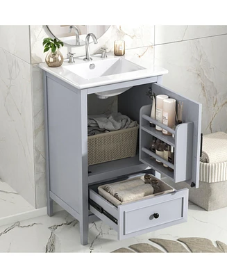 20" Bathroom Vanity with Sink, Bathroom Cabinet with A Door, Door Shelf Storage and Adiustable Foot Pads, A Drawer, Grey