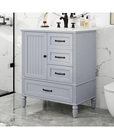 30" Grey Bathroom Vanity Cabinet with Sink and Storage