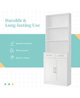 Bathroom Storage Cabinet, Cabinet with Two Doors and Drawers, Adjustable Shelf, Three-layer Open Shelf, Mdf Board, White