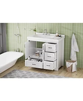 36" Bathroom Vanity with Sink, 2 Doors, 4 Drawers (White, 35.8"W x 19.7"D x 35.4"H)