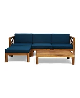 Exotic Acacia Wood Sectional Sofa Set with Water-Resistant Cushions for Outdoor Comfort