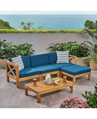 Exotic Acacia Wood Sectional Sofa Set with Water-Resistant Cushions for Outdoor Comfort