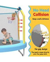 55-inch Trampoline for Kids Indoor & Outdoor Small Toddler Trampoline with Basketball Hoop