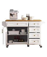 52" Kitchen Island Cart with Drop Leaf, Storage, and Adjustable Shelf