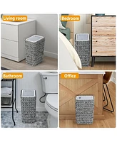 Rattan Trash Can with Press Lid, 2.6 Gal. Bathroom Wastebasket