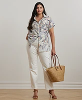 Lauren Ralph Plus Relaxed-Fit Print Short-Sleeve Linen Shirt