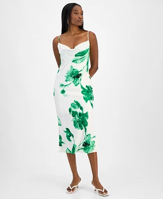 Bar Iii Women's Printed Satin Cowlneck Dress, Exclusively at Macy's