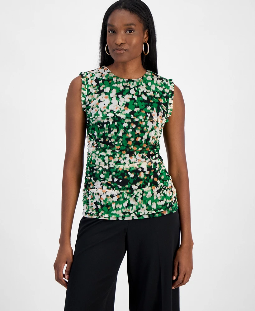 Bar Iii Women's Abstract Printed Mesh Sleeveless Blouse, Exclusively at Macy's