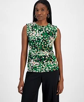 Bar Iii Women's Abstract Printed Mesh Sleeveless Blouse, Exclusively at Macy's