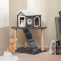 Tower Condo Cat Tree with Scratching Posts & Ladder Multi-Level Playhouse for Cats