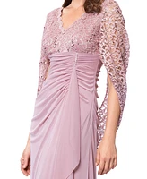 Betsy & Adam Petite Draped Lace Back Gown