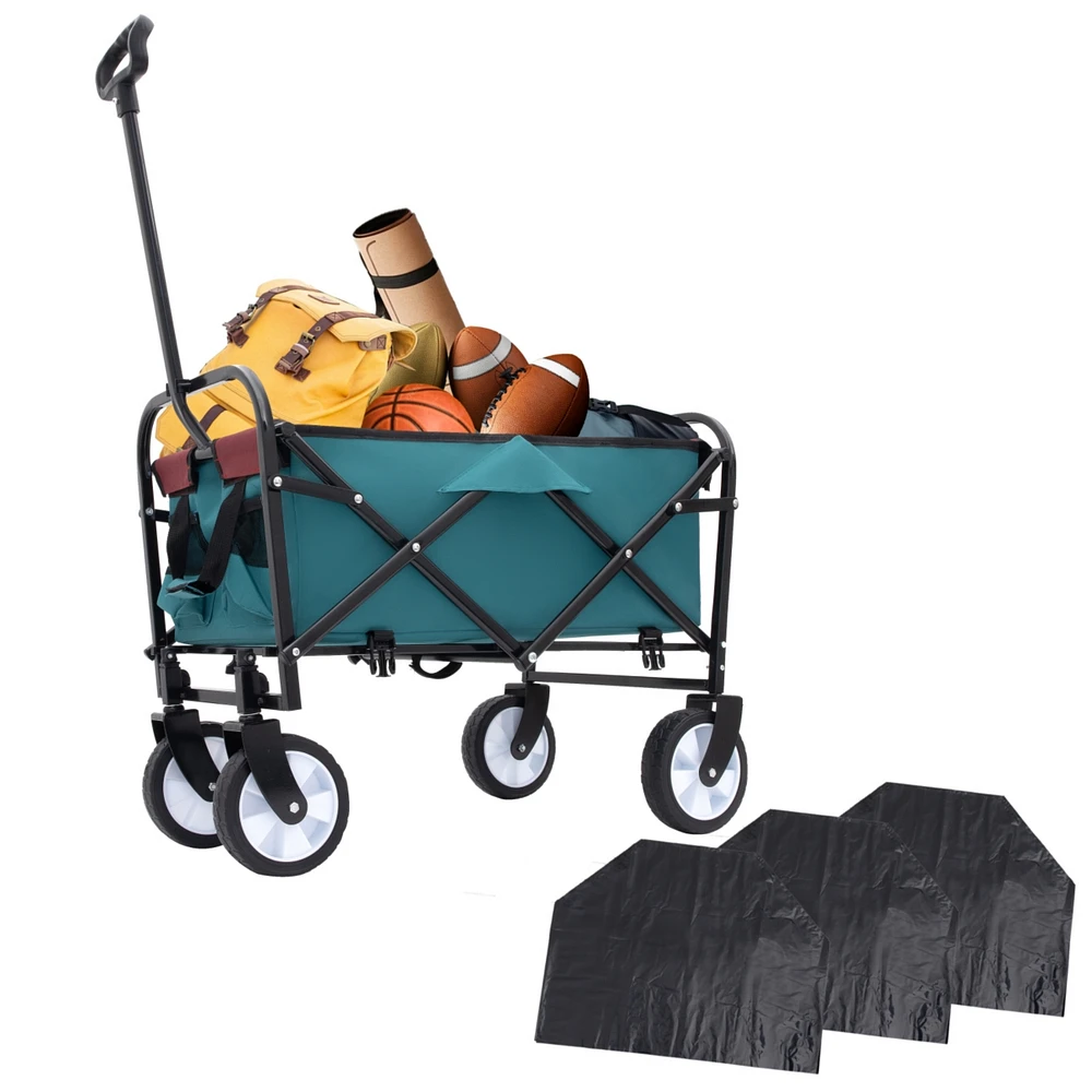 Collapsible Multi-Use Utility Wagon with Storage Bags, Cyan