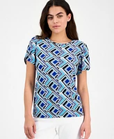Ak Anne Klein Women's Printed Tulip-Sleeve Top
